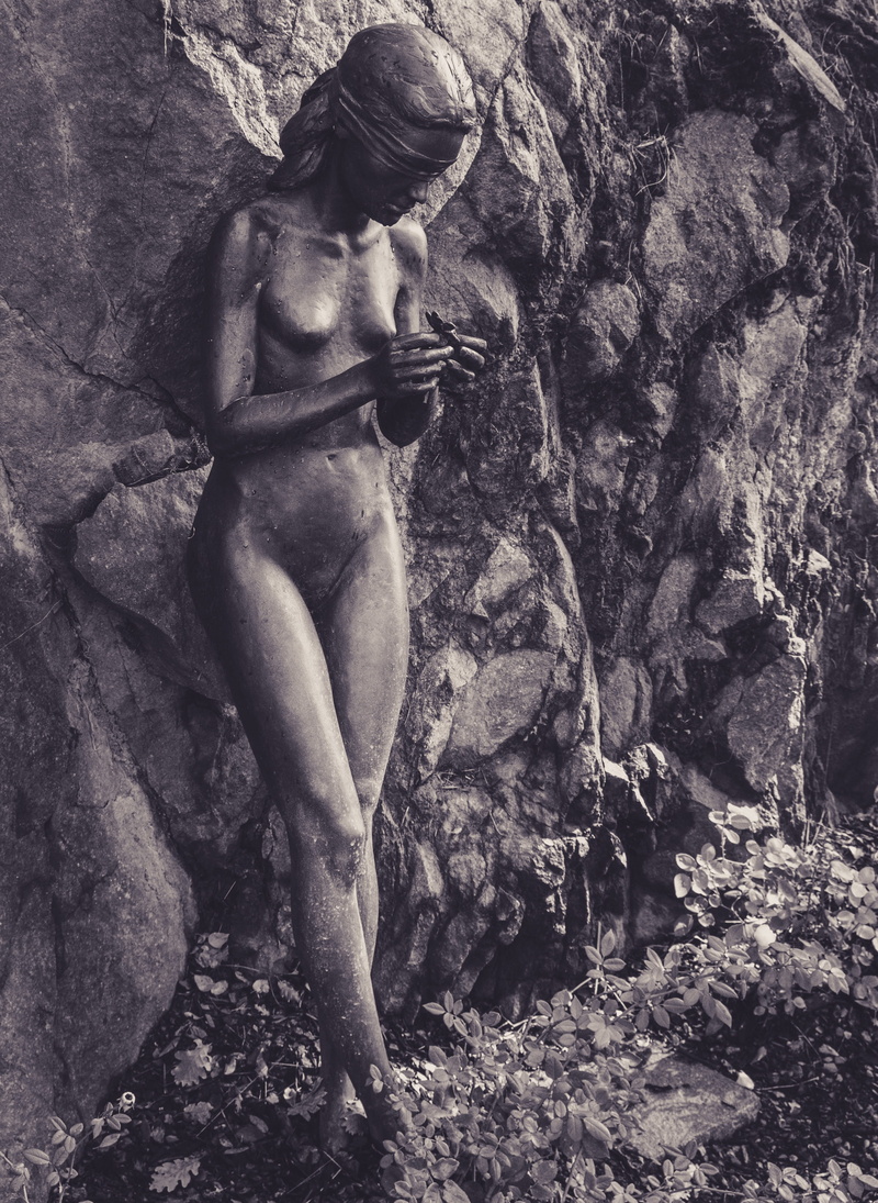 solid, art and craft, italy, statue, meran, no people, sculpture, bronze statue, male likeness, full length, gardens, rock - object, historically, rock formation