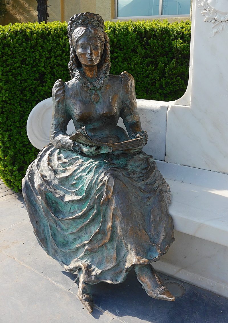 trauttmansdorff castle, religion, empress sissi, metal, human representation, male likeness, architecture, statue, outdoors, no people, plant, built structure