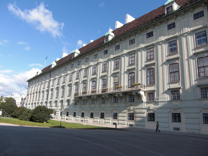 no people, architecture, sunlight, hofburg imperial palace, vienna, nature, street, the past, austria, history, outdoors, sky, facade, city, window, building exterior