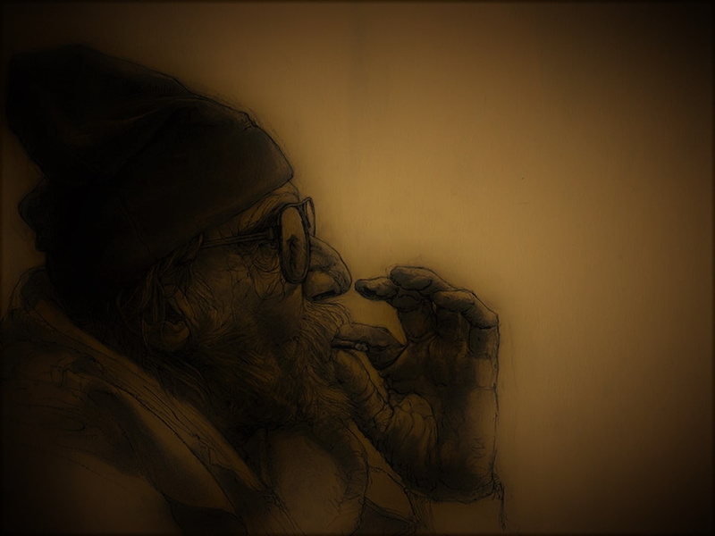 dark, old people, smoking, artwork, 720P