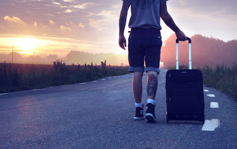 lifestyles, outdoors, luggage, highway, travel, leisure activity, real people, sunset, flowers, nature, tattoos, 4K, way, cloud - sky, standing, converse all-star