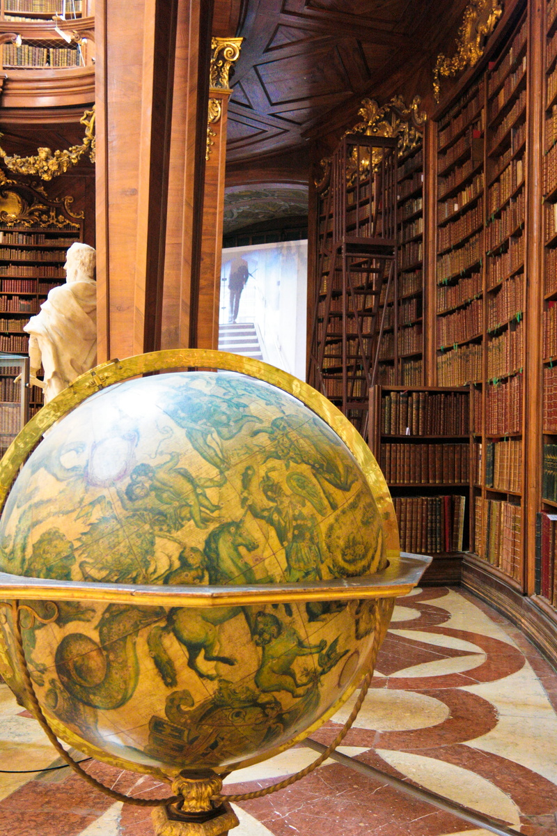 vienna, architecture, sphere, imperial, gold, globe, built structure, wood, sunlight, royal, travel, history, library, tourism, statue, old, building, nature