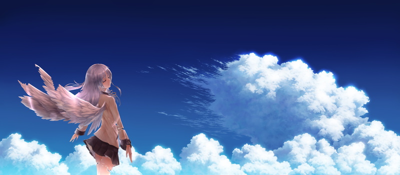 animal wing, females, sky, adult, cloud - sky, angel angel beats anime anime girls school uniform schoolgirls sky clouds wings tachibana kanade, blue, outdoors