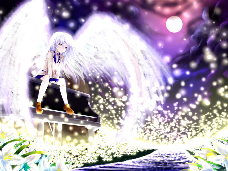 Angel Beats!, 1080P, no People, Wings, light - Natural Phenomenon, christmas, lighting Equipment, Moon, Angel, illuminated, decoration, Anime, Piano, celebration