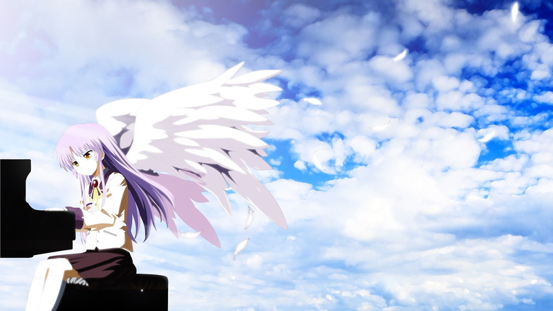 white color, craft, outdoors, Anime Girls, anime, Tachibana Kanade, human representation, low angle view, 1080P, angel, blue, statue, sunlight, art and craft