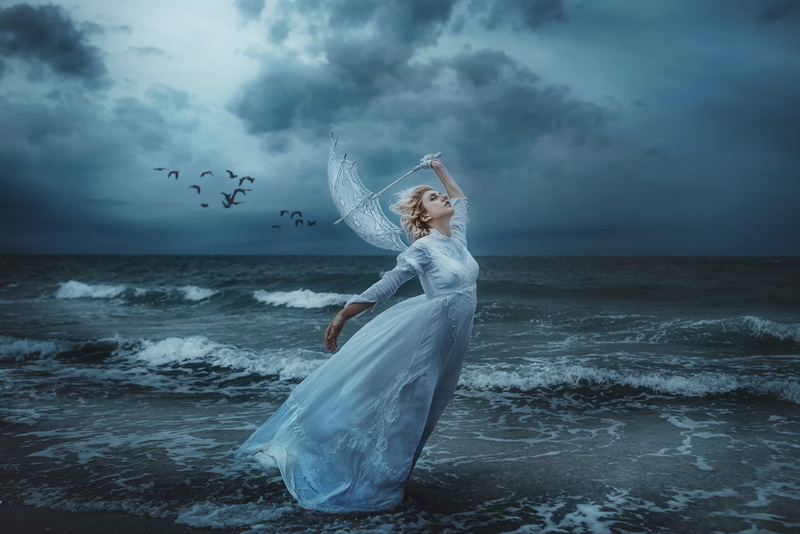 beautiful, cloud - Sky, women, blue, fashion, the wind, bird, Save Me, storm, birds, beauty In Nature, summer, vertebrate, horizon over water, young Adult