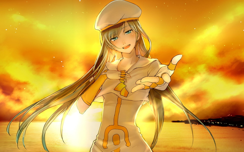 Long Hair, Aria, White Dress, 1080P, Green Hair, Anime, Alice Carroll, Sunset, Hat, Glove, Girl