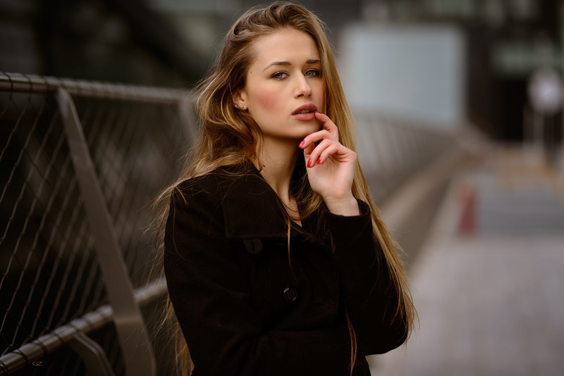 portrait, 1080P, women, model, women outdoors, long hair, Giovanni Zacche, looking at viewer, painted nails, urban, red nails, 500px, finger on lips, black