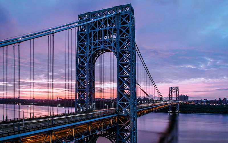 Night, USA, River, 1080P, Bridges, Bridge, George Washington Bridge, Light