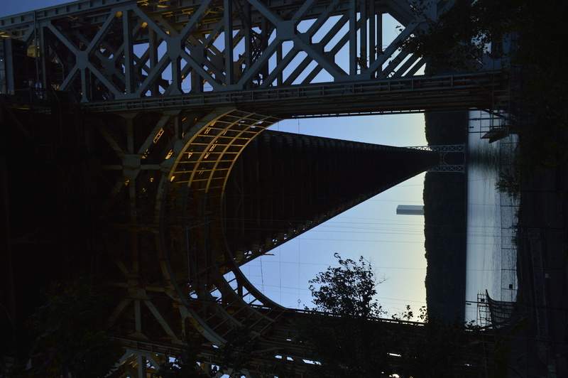new york, building exterior, water, underneath, united states, no people, 5K, day, low angle view, built structure, sky, george washington bridge park