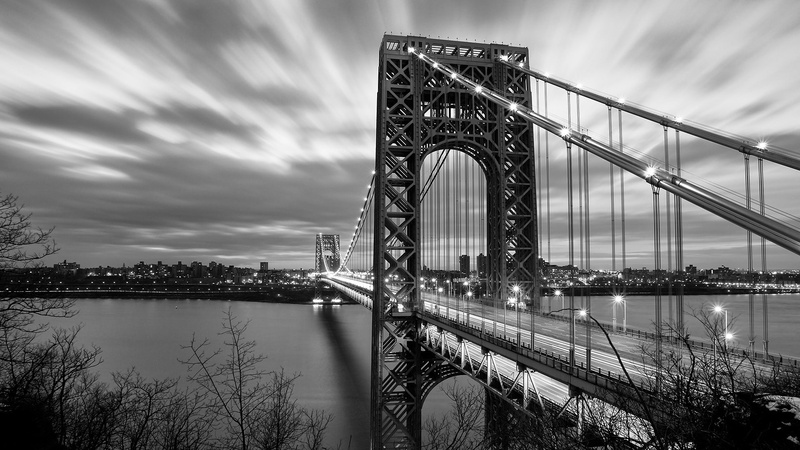 Black and white, travel destinations, cloud - sky, connection, travel, architecture, transportation, no people, New jersey, bay, nature, bridge, George washington bridge