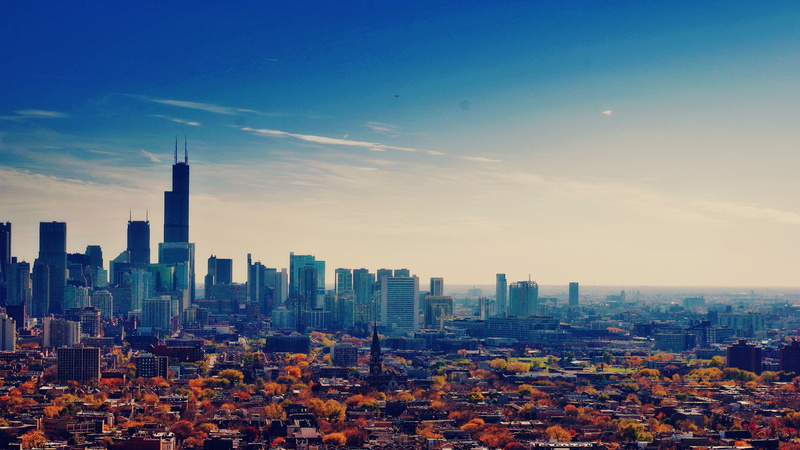 Chicago, Autumn, Metropolis, Sky, Illinois, USA, 2K, Skyscrapers