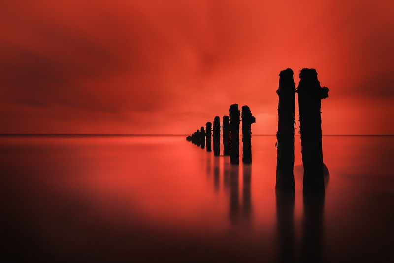 sea, 2048x1365 px, tranquil scene, 1080P, scenics - nature, architecture, beauty in nature, tranquility, anime, wooden post, sunlight, orange color, art