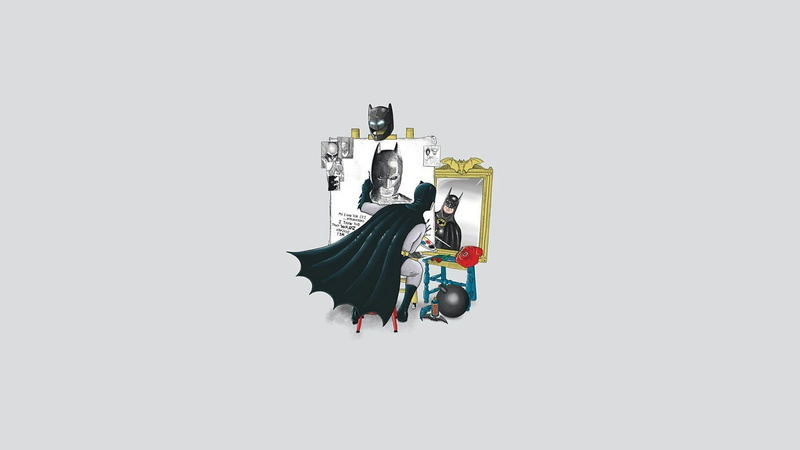 copy space, enjoyment, men, human limb, Batman, studio shot, representation, cut out, full length, white background, human representation, Triple Self Portrait