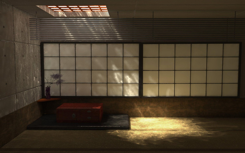 room, wooden, black, asian, 2560x1600, boards, design, digital art, 2K, white
