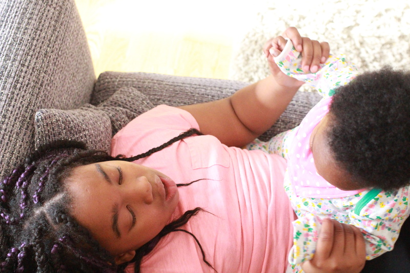 babies, eyes closed, braids, afro, daughter, adult, lying down, positive emotion, women, relaxation, sisters, togetherness, 5K, bonding, baby, furniture