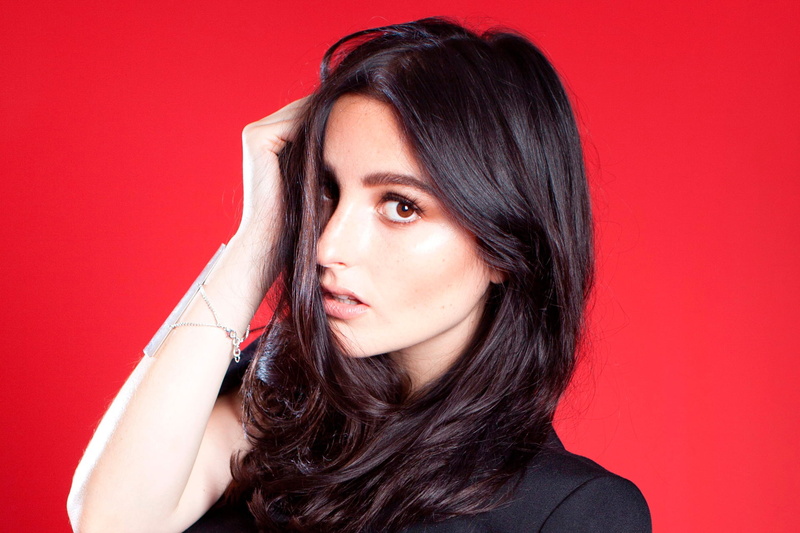 fashion, 1080P, portrait, women, red background, adult, colored background, American singer, songwriter, looking at camera, long hair, young women, black hair