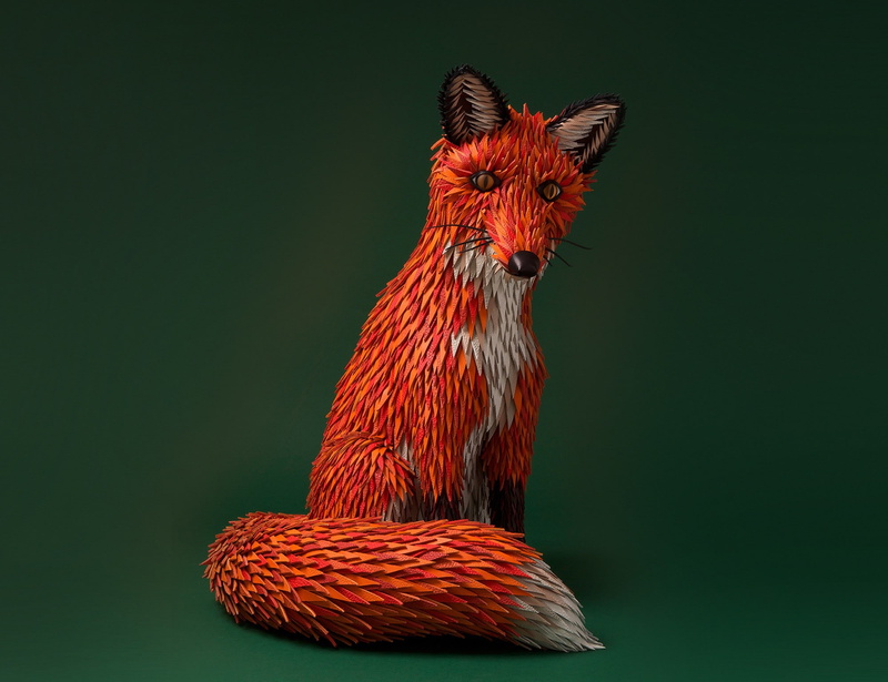 one animal, pets, red, mammal, domestic, indoors, art and craft, cut out, animal wildlife, animal body part, green background, animals fox artwork herms green background 3d leather