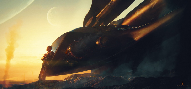 male, hermes, spaceship, art, ship, people, fiction, 1080P