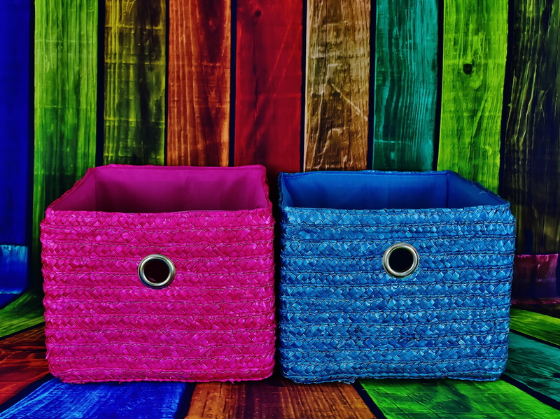 blue, purple, pillow, home interior, furniture, still life, baskets, wood - material, pink, background, close-up, softness, textile, absence, sofa, curtain