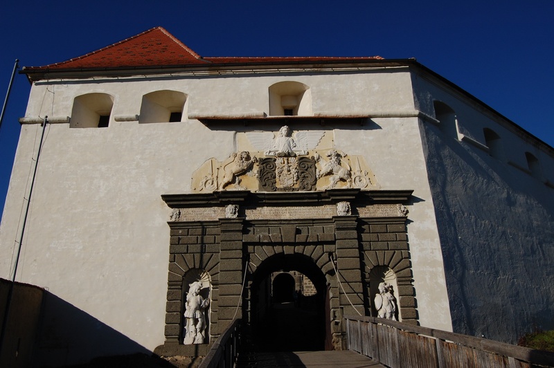 built structure, austria, castle, history, sky, representation, arch, clock, building exterior, riegersburg, building, blue, low angle view, no people