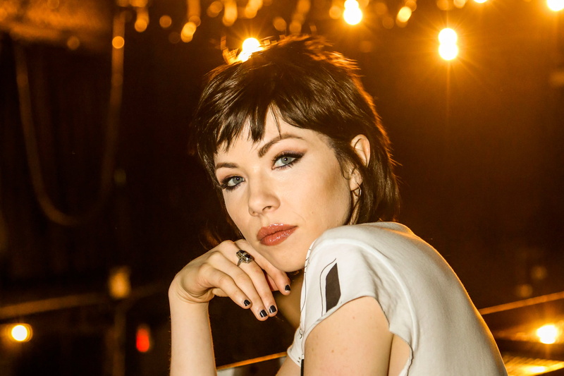 carly rae jepsen, white, looking at camera, sleeved, contemplation, young adult, brown hair, beautiful people, s, mouth open, headshot, portrait, women
