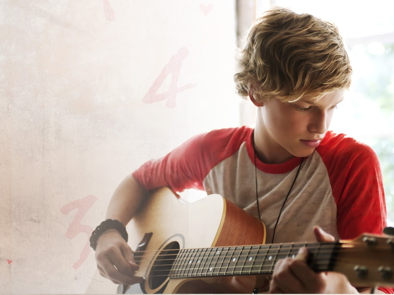 Music, singer, s, indoors, shirt, childhood, guitar, one person, males, child, waist up, playing, skill, red, concentration, looking, t, simpson, men, musical instrument