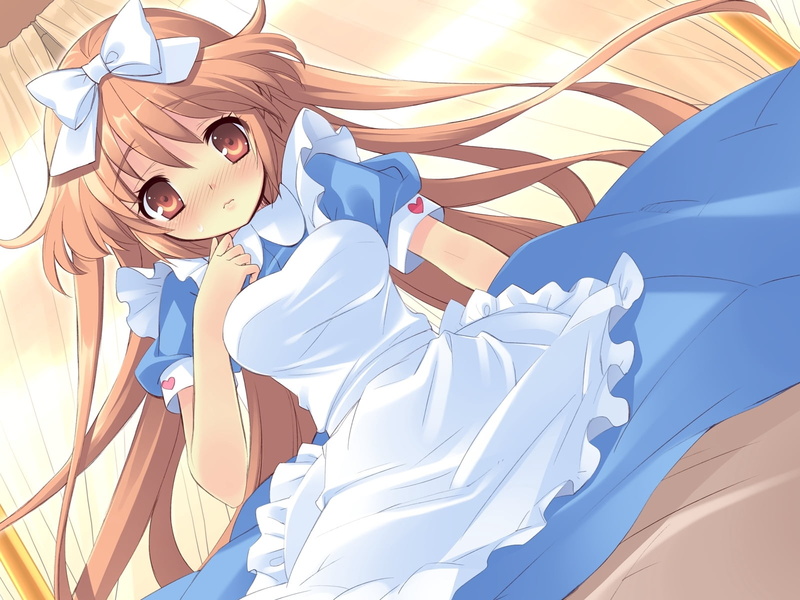 alice parade, leisure activity, men, female, sunlight, women, anime, child, art and craft, brown, girl, character, real people, young adult, maid, standing