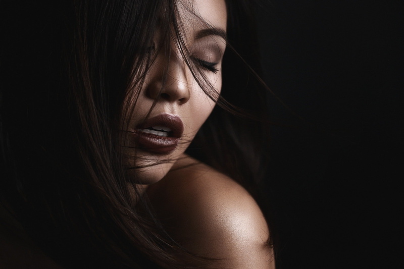 hairstyle, closed eyes, one person, body part, dark, human hair, young adult, 1080P, human body part, portrait, young women, women, studio shot, beautiful woman