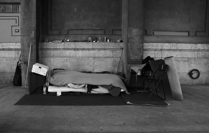 building, rug, relaxation, wall, belongings, architecture, grayscale, lying down, cot, no people, area, seat, black, black And White, cities, chair, france