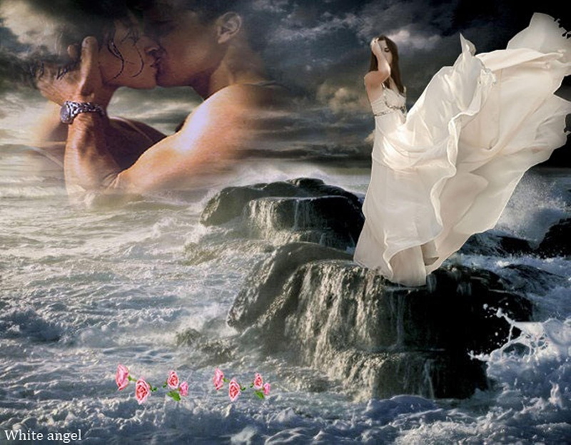 3d and abstract, angel, movie, love, couple, lady, dream, roses, 1080P, lost, fantasy, white