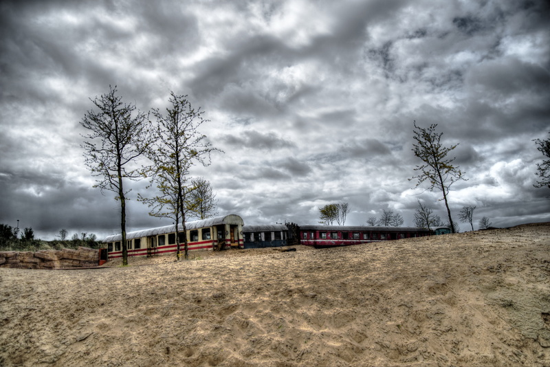 sky, the netherlands, gray, high dynamic range, nature, trees, sand, train - vehicle, architecture, Hdr, tram, rail transportation, plant, storm, tree