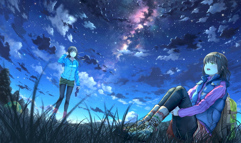 the sky, 1080P, night, art, k ryo, girls