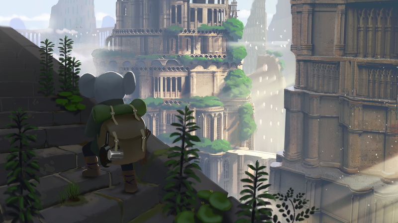 stairs, rodent, clouds, mug, plants, mice, walkway, bridge, tomb, 1080P, backpacks, Ryo Yambe