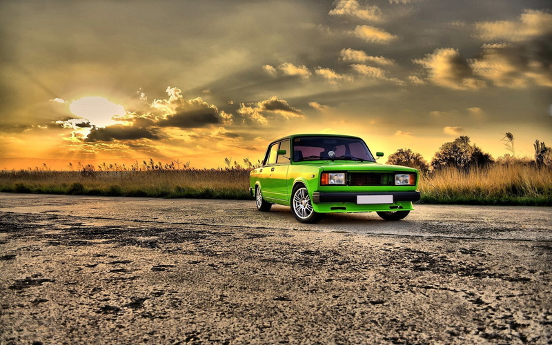 1080P, cars, green, lada, background
