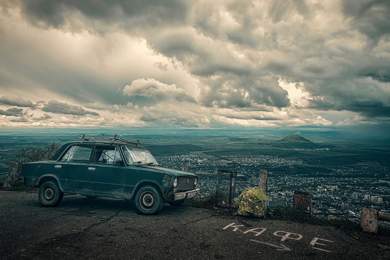 car, cityscape, car vehicle vaz 2101, cloud - sky, water, sky, mode of transportation, 1080P, landscape, sea, land, ominous, nature, city, overcast, beach