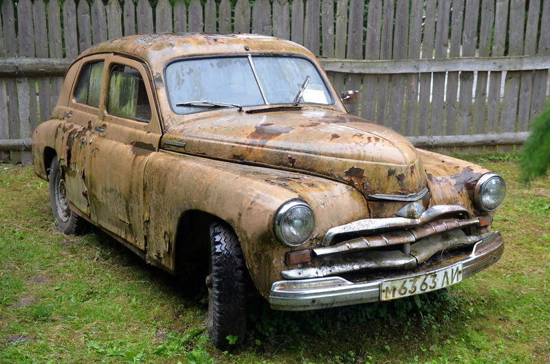 retro styled, vintage, decline, deterioration, outdoors, soviet, car, no people, run-down, metal, rust, rusty, day, bad condition, motor vehicle, gaz, yellow