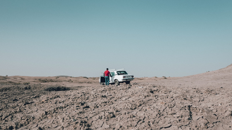 lada, landscape, 1080P, sahin, blue, land, desert, sky, dessert, land vehicle, extreme terrain, travel, standing, road trip, transportation, clear sky
