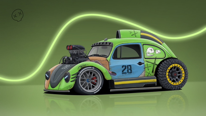 Volkswagen, Beetle, Figure, by Dmitry Strukov, Volkswagen Beetle, Dmitry Strukov, 1080P, Auto, Machine, Art, Illustrations