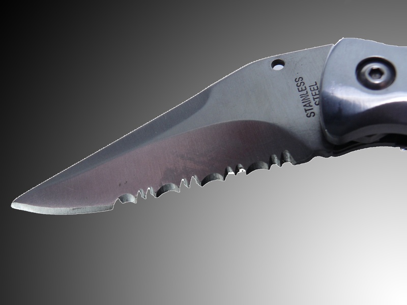 knife blade, studio shot, gray, metal, low angle view, 2K, sharpen, single object, blade, razor sharp, sharp, colored background, gray background, animal