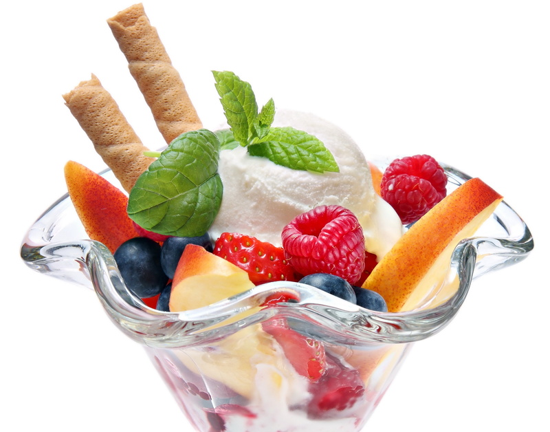 dessert, herb, ice, frozen, berry Fruit, snack, plant part, indoors, glass - Material, cocktail, clear, still life, ice Cream Sundae, close-up, isolated