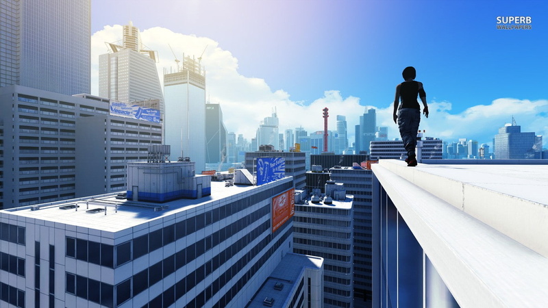 financial district, Mirrors Edge, one person, office, modern, men, city, sky, standing, outdoors, tall - high, business, looking at view, cityscape, skyscraper
