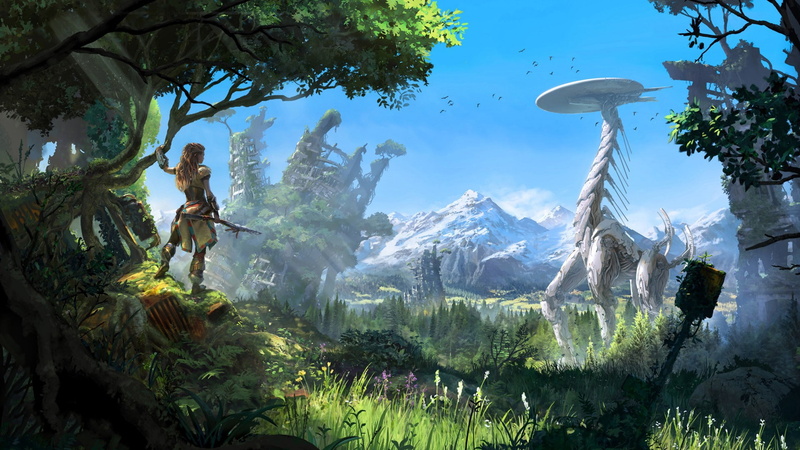 foliage, 1080P, Games, aloy, horizon: zero dawn, tallneck, artwork