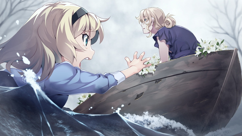 tagme, tears, eyes, (character), com, aqua, wing, headband, akio, konachan, front, crying, 2K, watanabe, long, boat, hair, game, 260351, flowers, 2girls