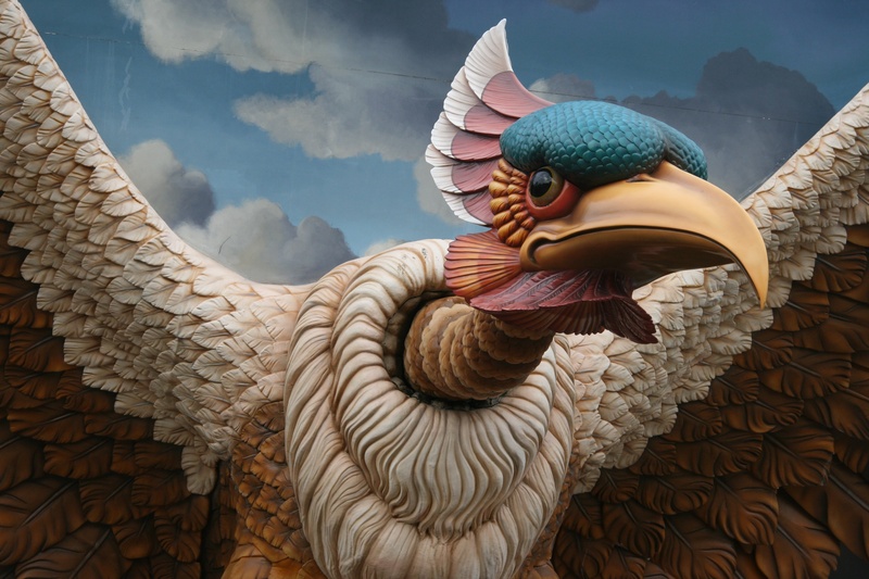 architecture, mythical, representation, illustration, art and craft, asia, one animal, day, standing, theme, religion, one person, bird, outdoors, 4K