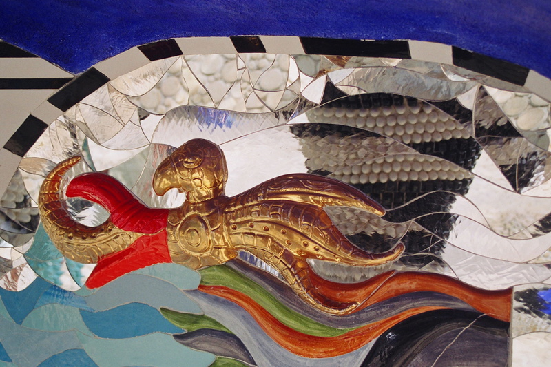 representation, 2K, mural, mosaic, multi colored, garden of tarot, still life, belief, park of miracles, close-up, indoors, craft, mythical bird, creativity