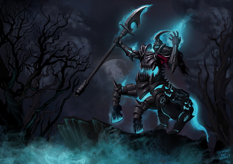 Hecarim (League Of Legends), League Of Legends, 1080P, smoke - physical structure, cloud - sky, digital composite, Video Game, cyborg, human body part