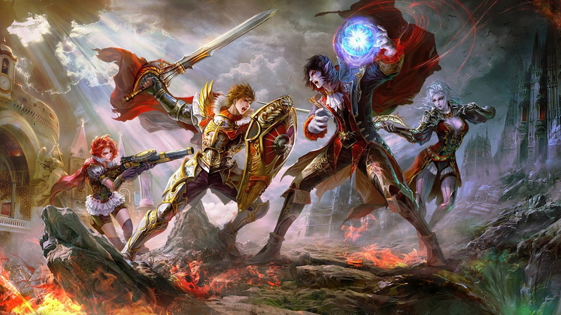 hd, swords, knight, anime, art, 1080P, knights, battles, vampire, Guns, digital, vampires, fight, fantasy