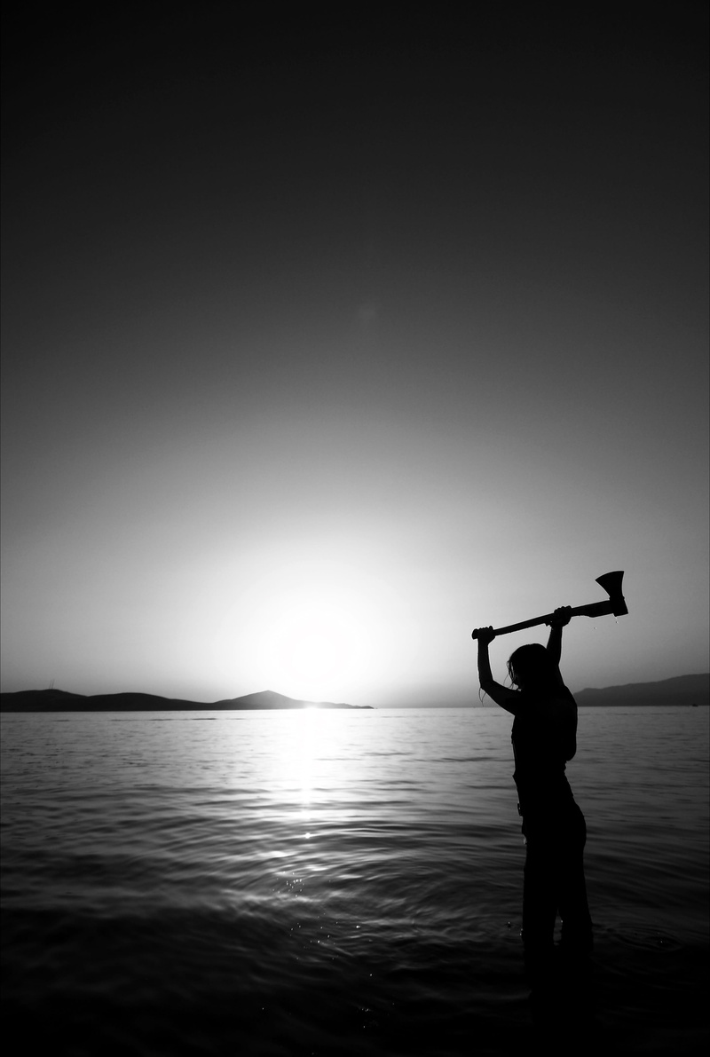 Young Model, scenics - nature, silhouette, photography, face, the young woman, black, full length, men, one person, art, lifestyles, model, ax, psycho