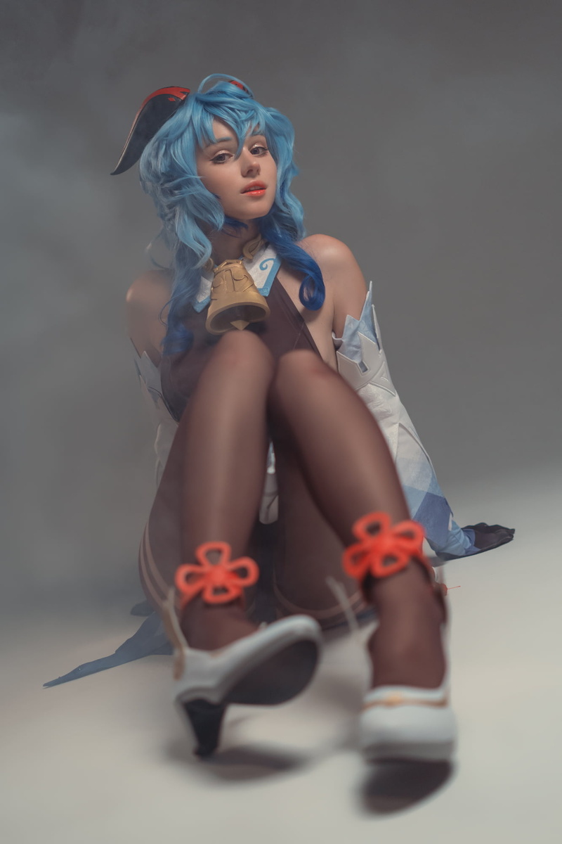 women indoors, indoors, video game girls, anime girls, dress, anime, stockings, long hair, parted lips, 1080P, Shirogane Sama, model, video games, Ganyu (Genshin Impact)